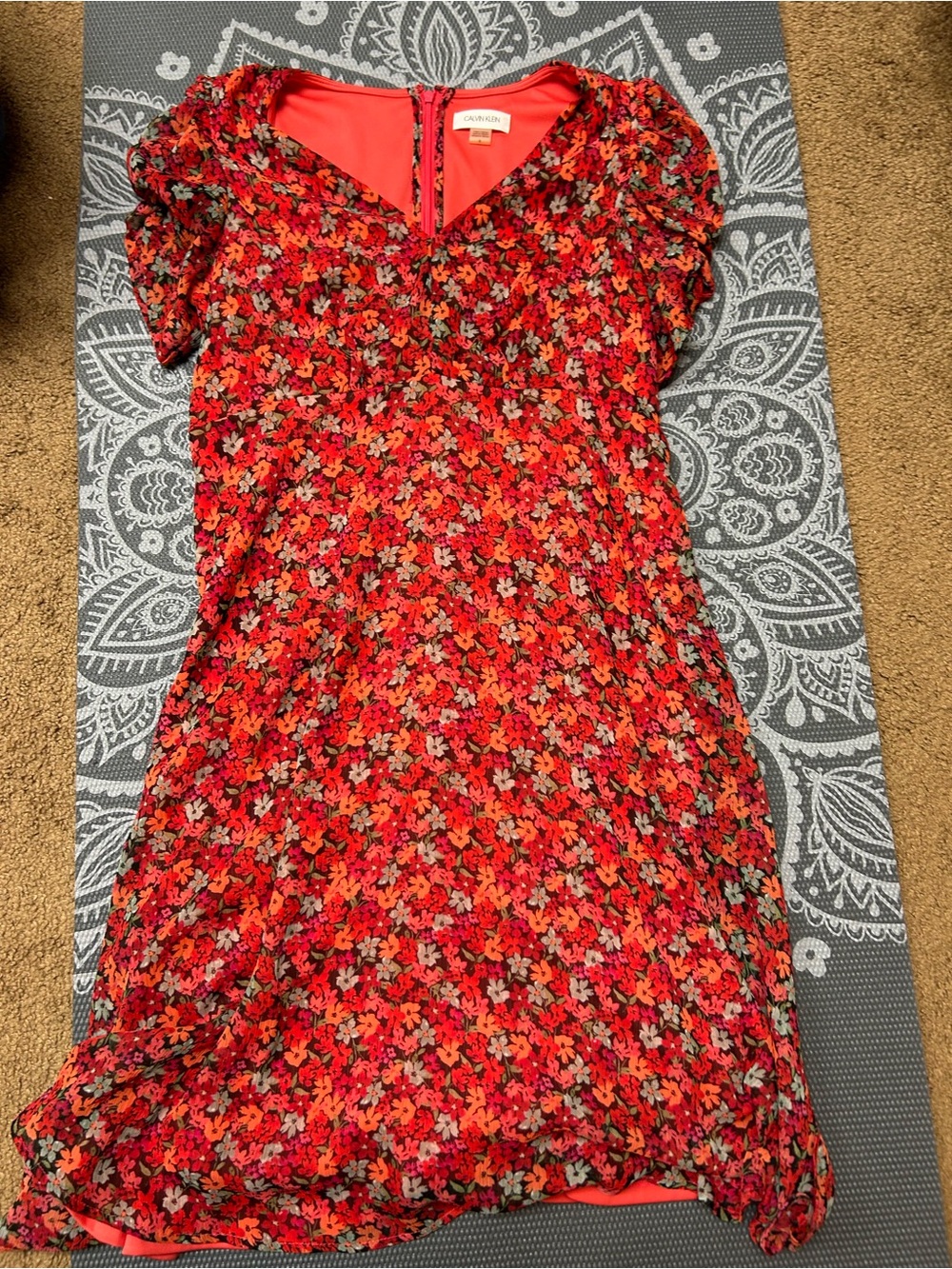 Calvin Klein Red Floral Short-Sleeve Girls' Dress